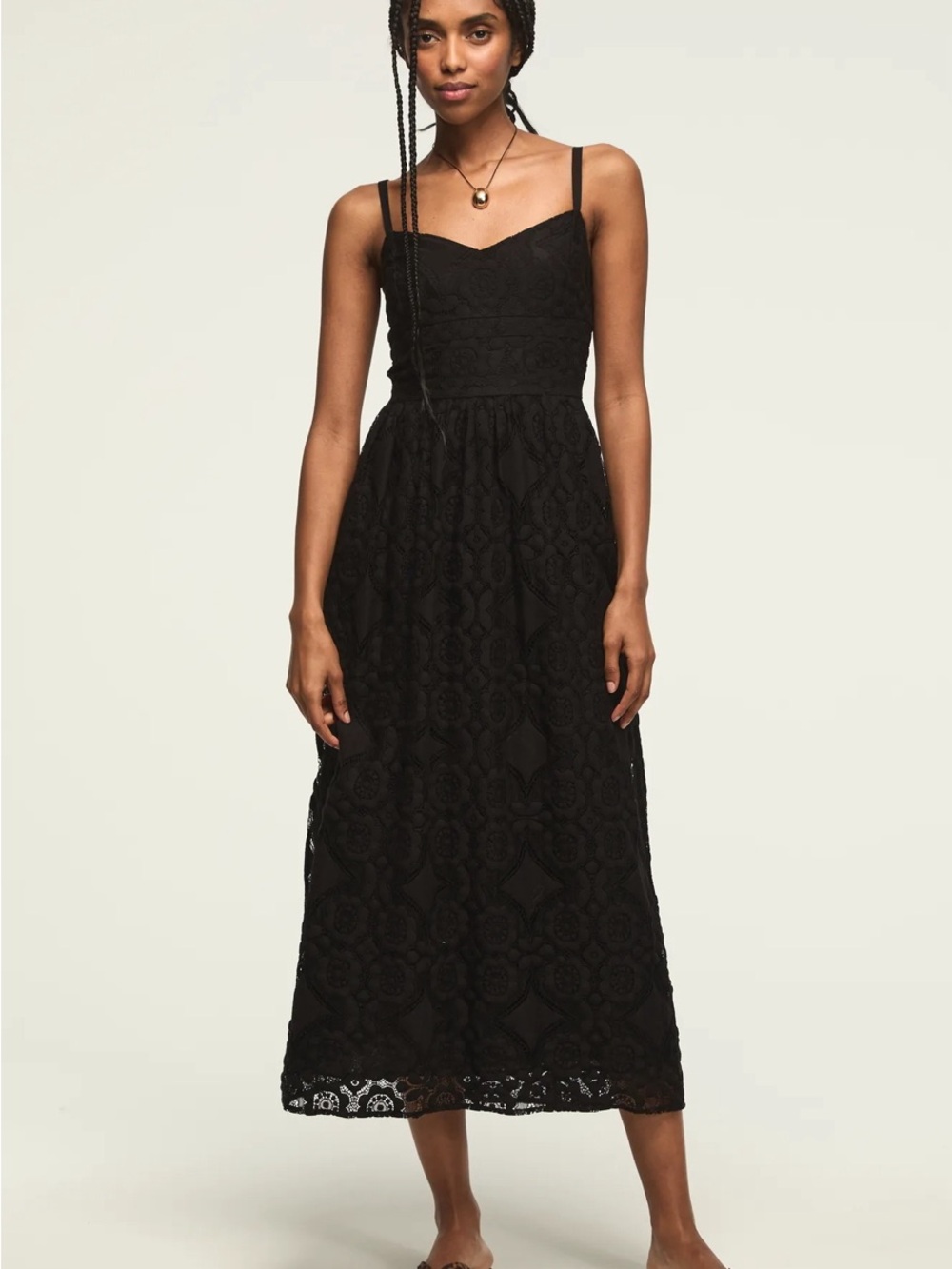 Lucky Brand Black Lace Midi Dress with Adjustable Straps